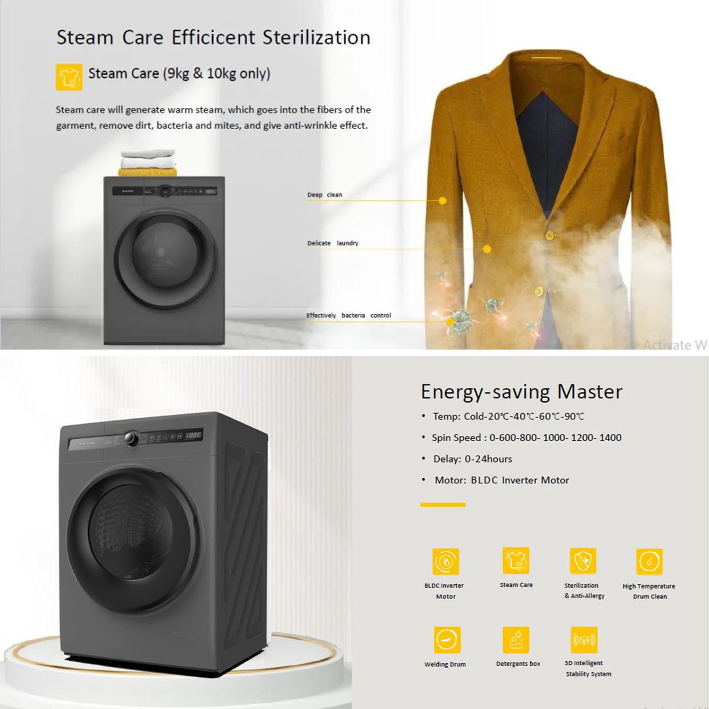 Sharp 9kg Inverter Front Load Washer (ESFH9BMB)