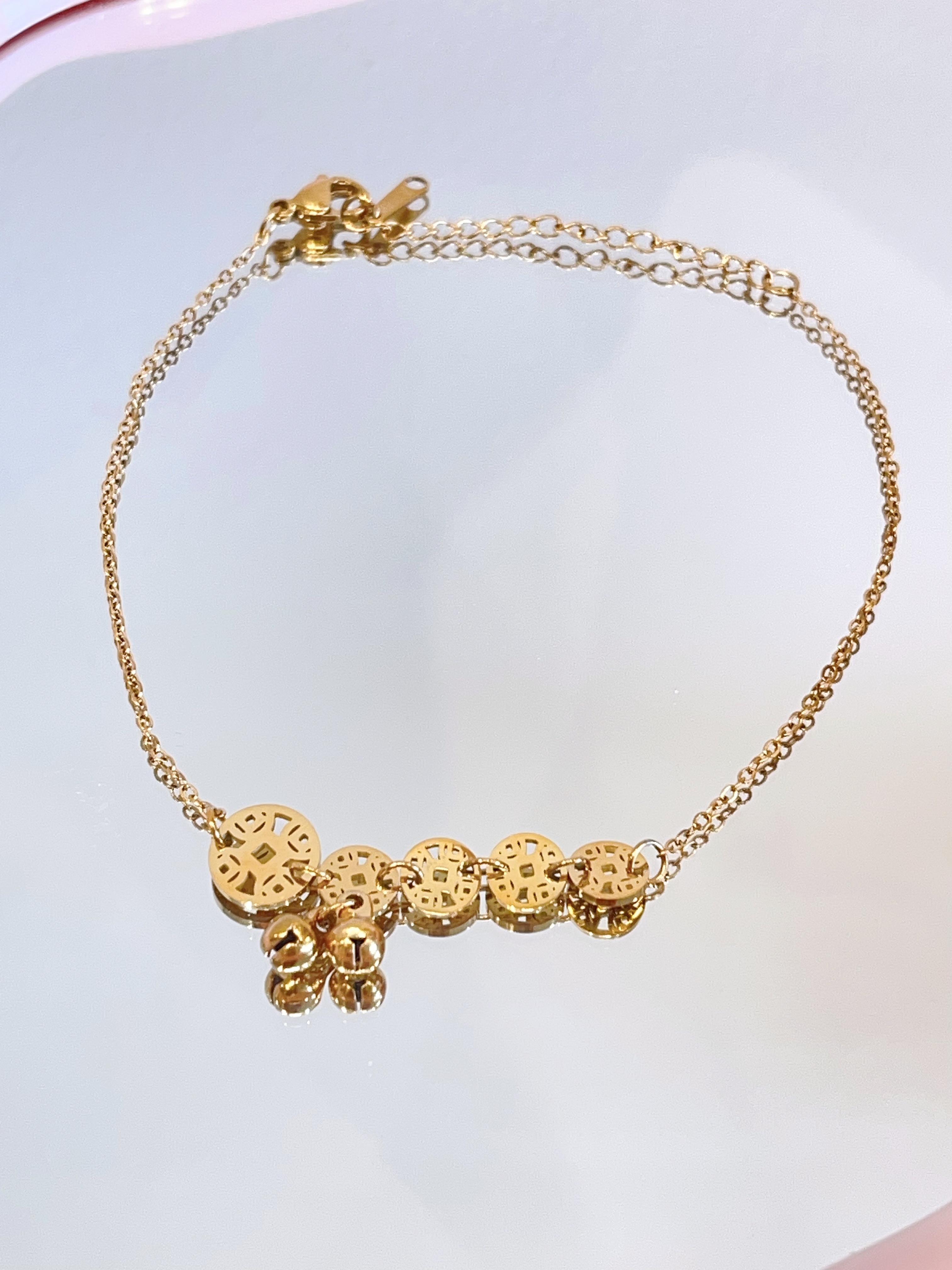 新中式铜钱钛钢脚链