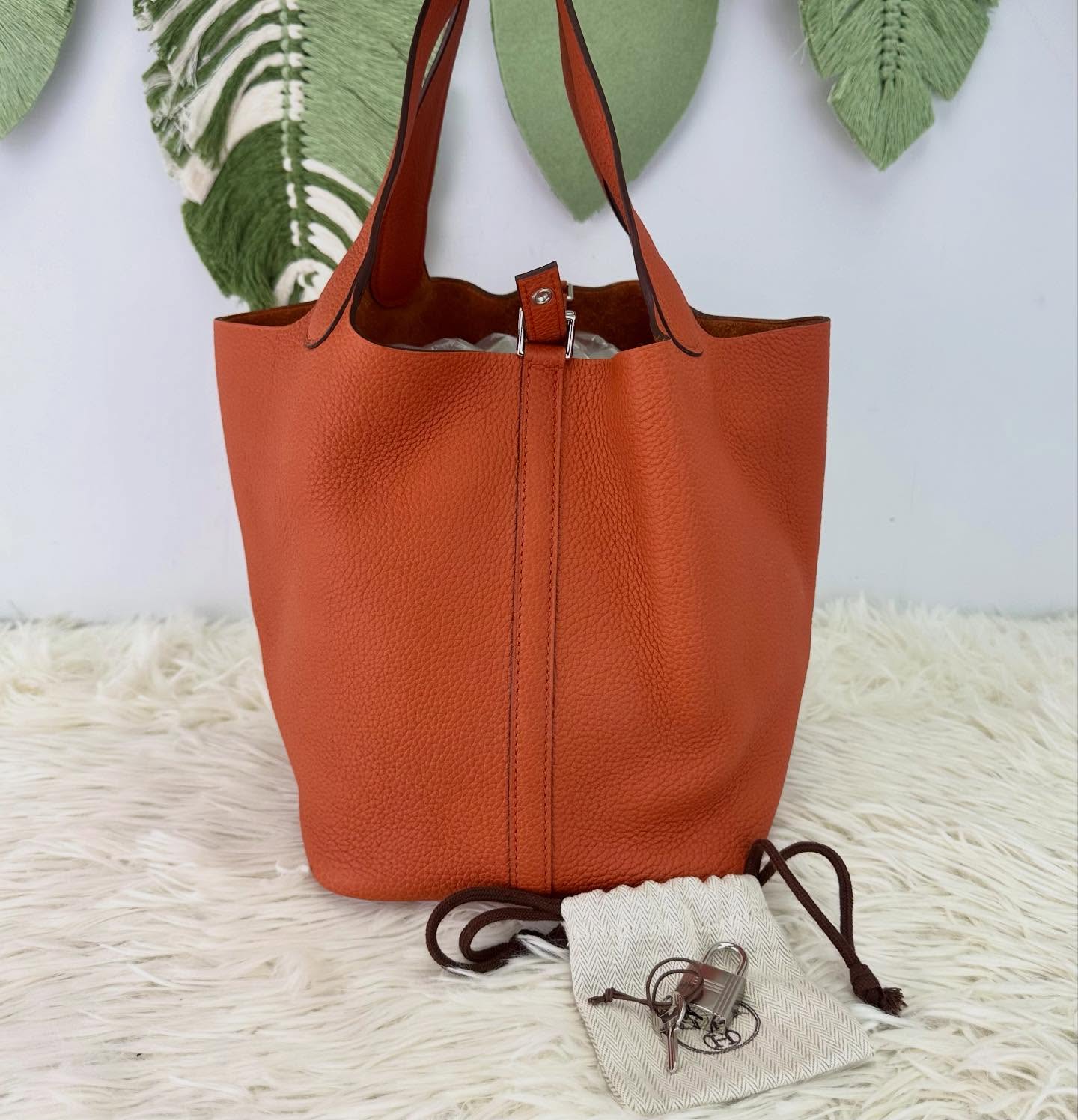 HERMES 🤍PRE OWNED PICOTIN 22 橙色銀扣菜籃子 T Stamp 🧡