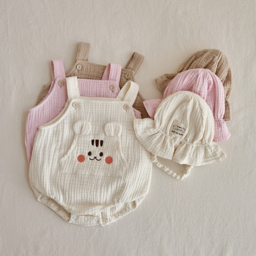 26S/S DTD奶萌人物系列 - 有機棉紗背帶爬服 / 娃娃帽