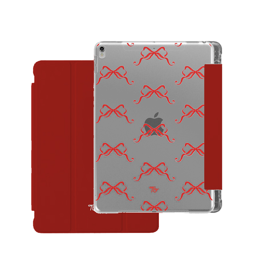 【Burgundy Ribbons in Full Printing】透明磨砂書本式 iPad Case