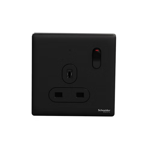 施耐德 Unica X 曜石黑 13A單蘇有掣有燈 插座
