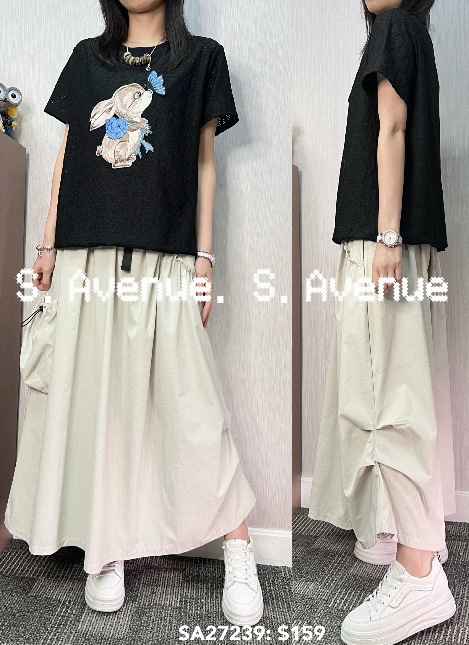 SA27239: 短袖lace繡可愛兔仔top