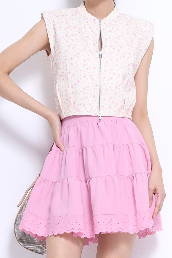 CS1406 Soft Bloom Tiered Mini Skirt