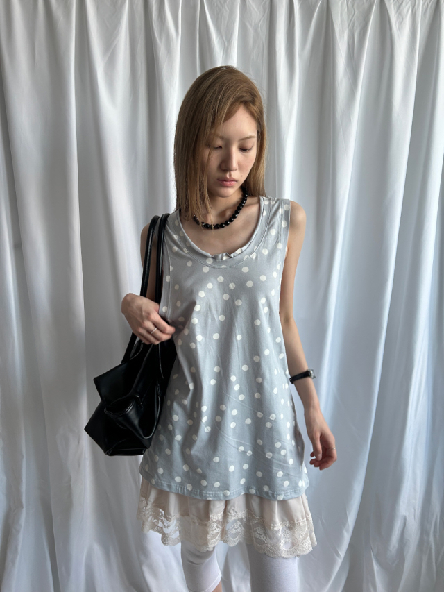 Polka Dot Cutout Tank Top