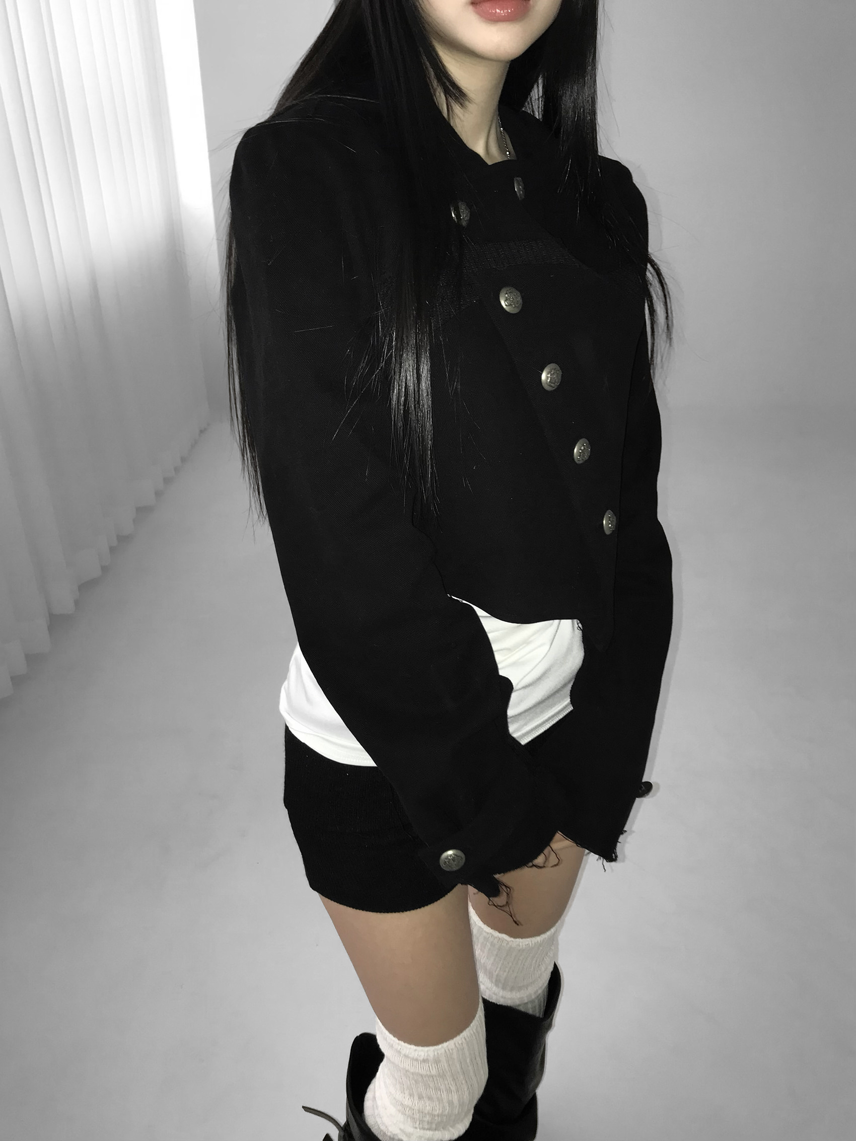 Asymmetric Raw-Edge Hooded Cropped Jacket