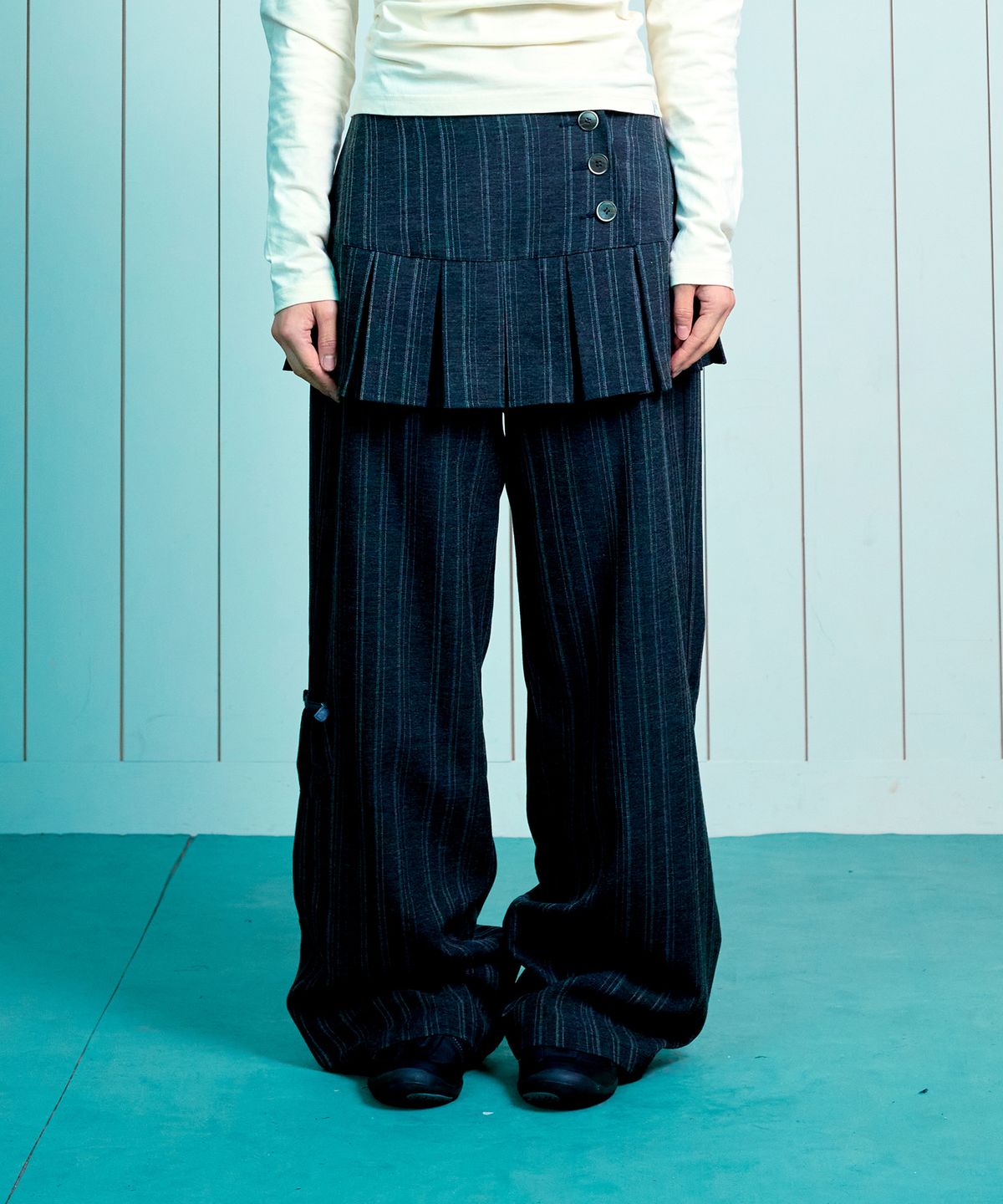 🇰🇷訂購｜ thecoldestmoment 26SS｜(w) TCM skirt layered button pants 2色 
