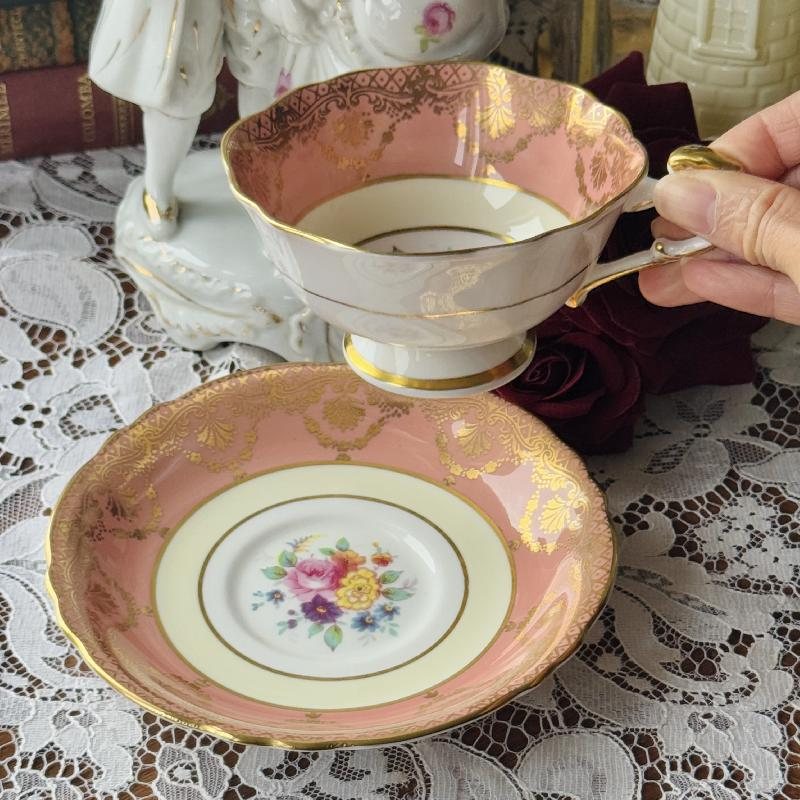Vintage 1960s Paragon Made in England Bone China Soft Coral Teacup and Saucer Set - Tea Set Duo (MT1882)