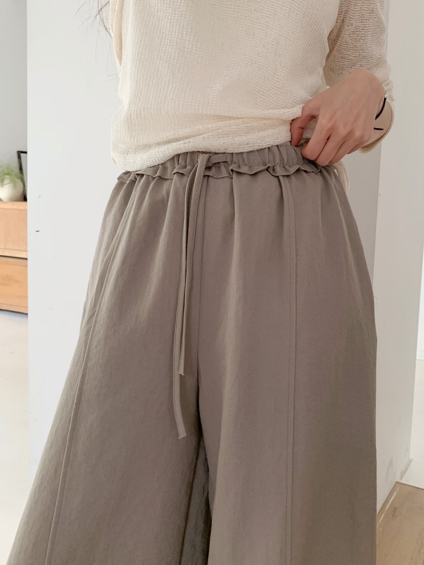 CT21 韓系抽繩鬆緊高腰闊腿褲