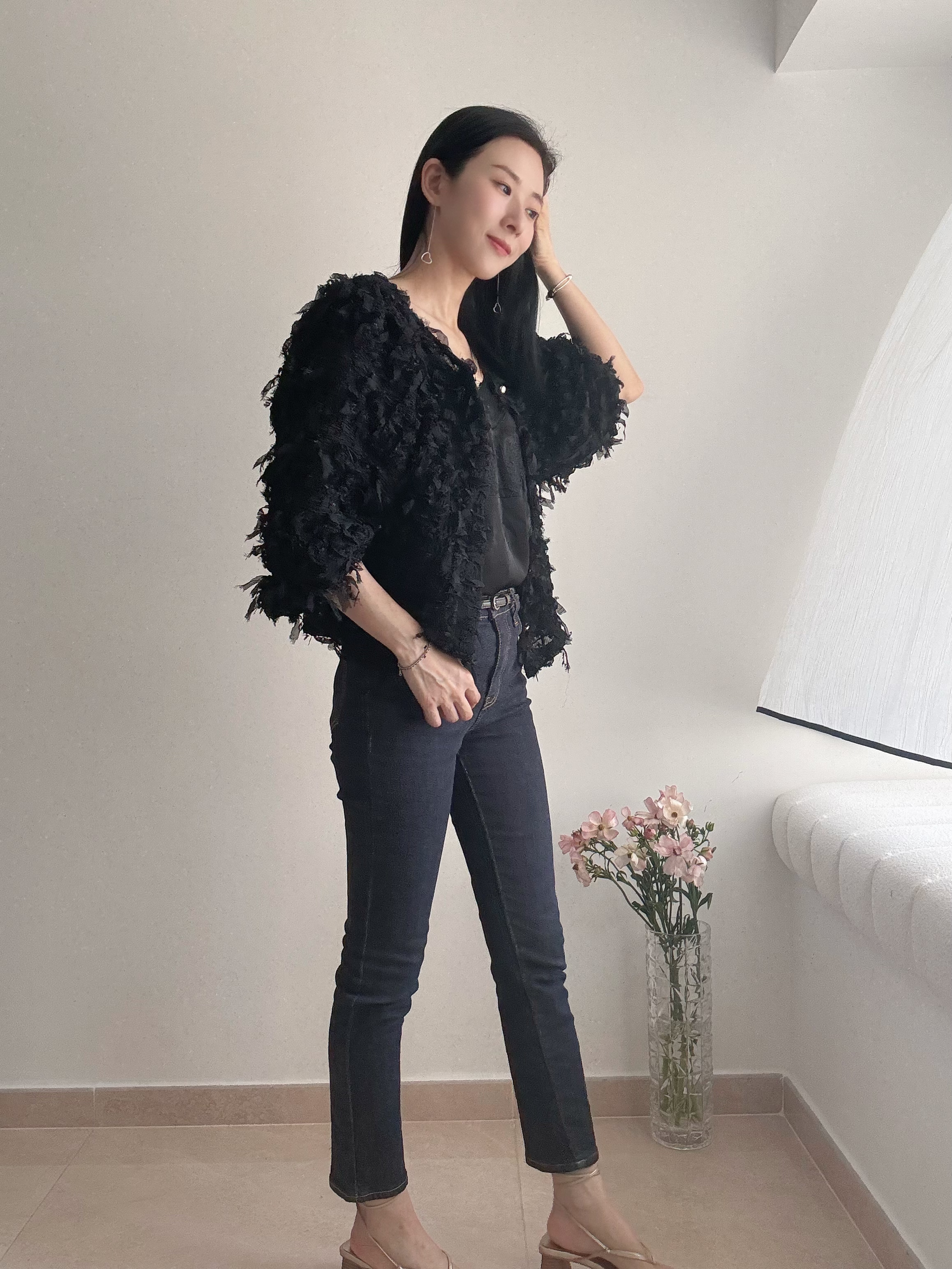 Elegant chiffon lace ribbon cardi