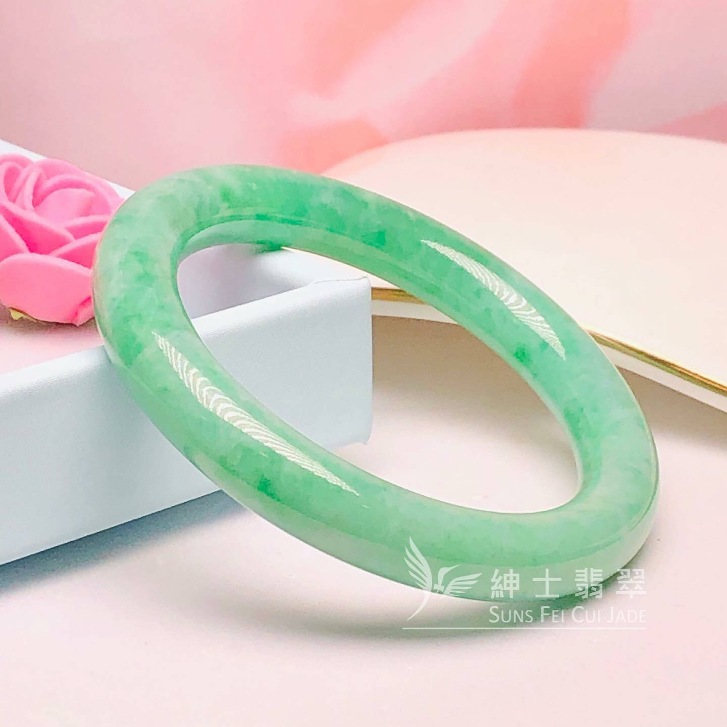 C02404 滿綠甜色圓鐲50.6mm