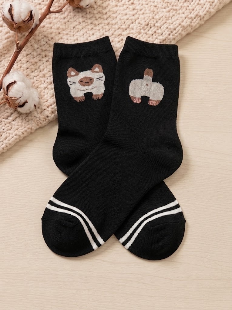 Korean Tail Kitty Mid Crew Socks