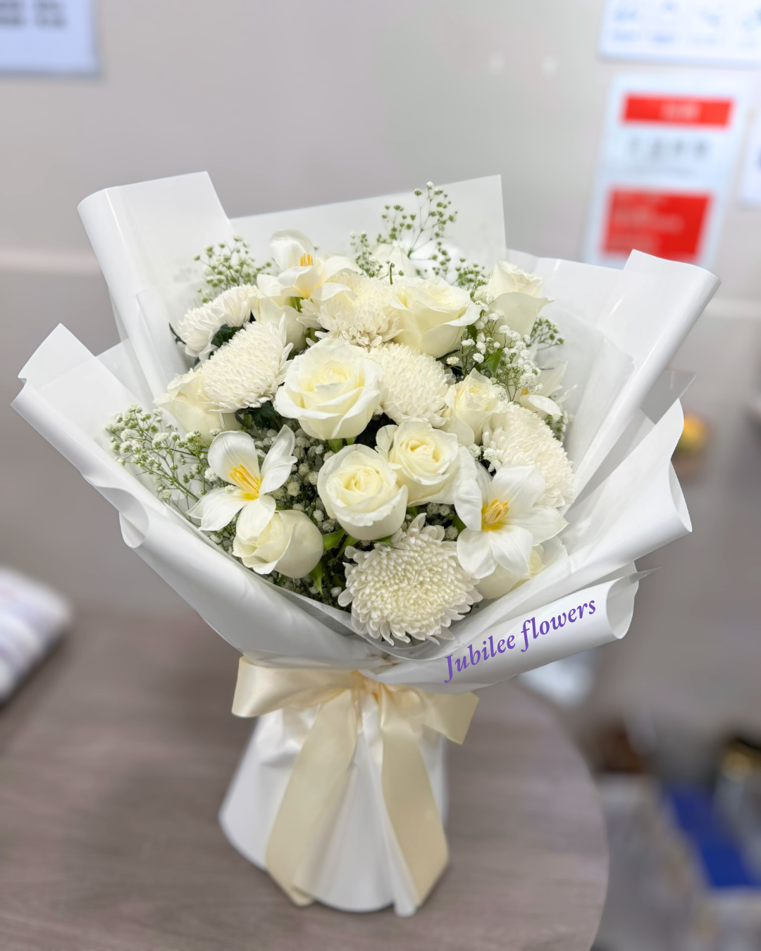 白玫瑰 · 白球菊悼念追思花束