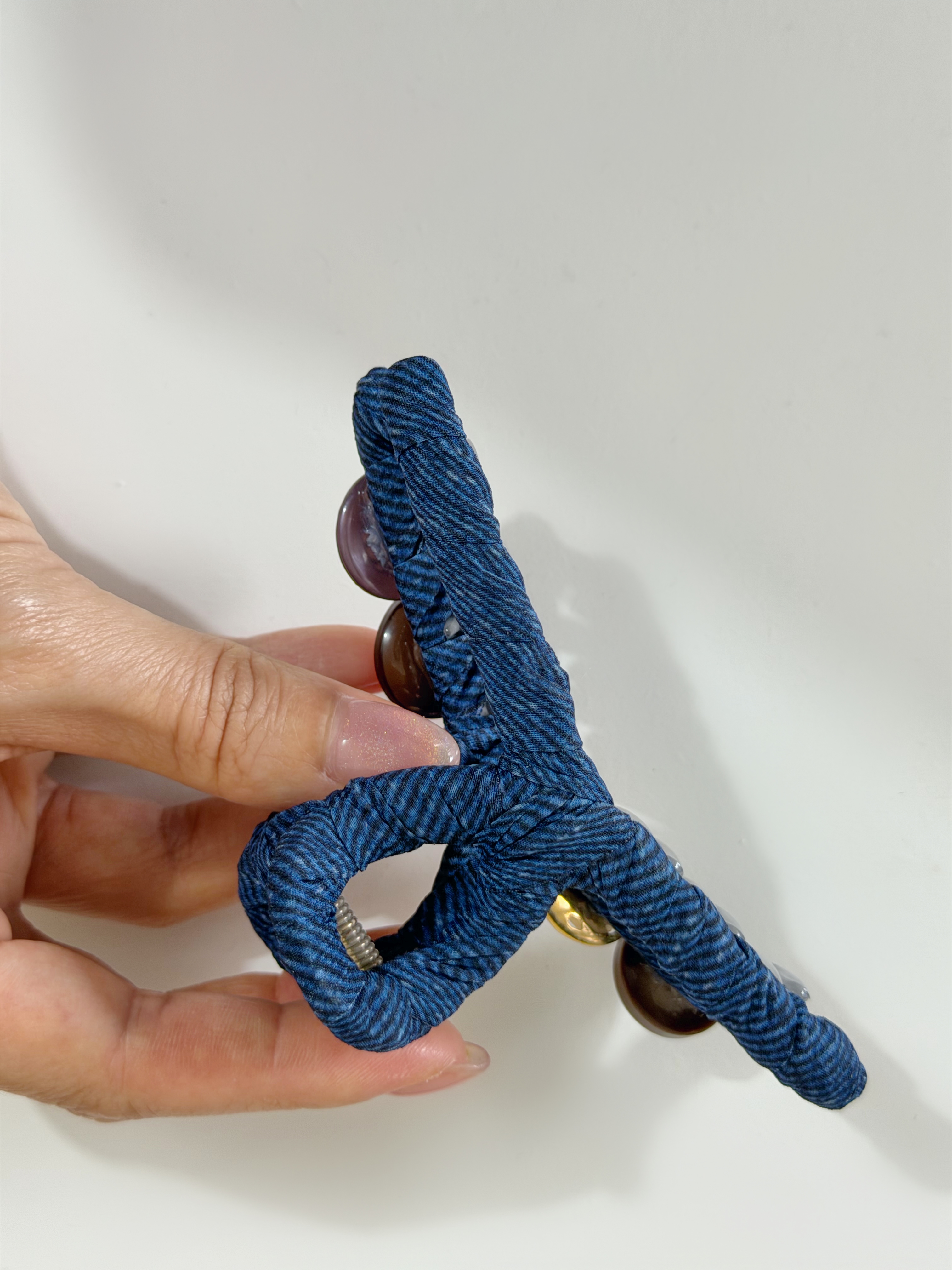 復古鈕扣髮夾/牛仔 11cm長