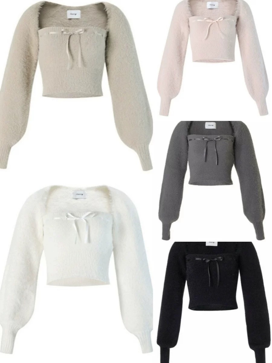 韓國毛毛抹胸綁帶蝴蝶結+罩衫外套