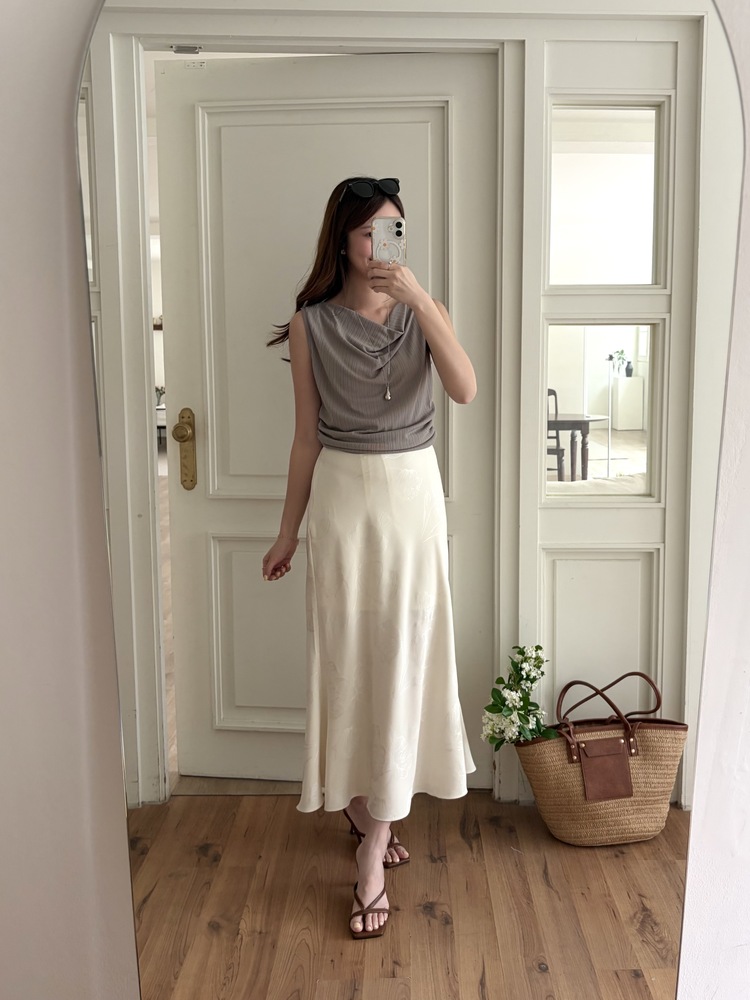 Draped Sleeveless Top (Dark Beige)