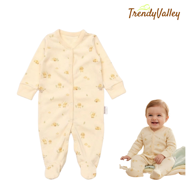 Trendyvalley Organic Cotton Long Sleeve Long Pant Baby Romper Jumpsuit
