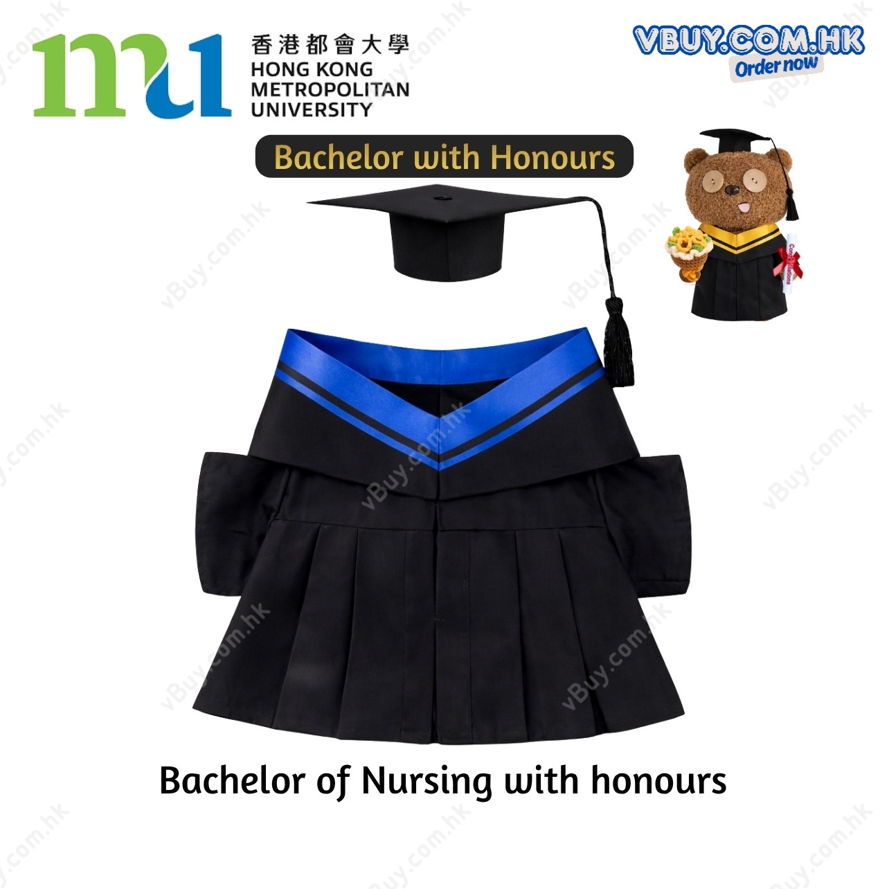  vBuy  訂製香港都會大學公仔畢業袍（bachelor with honours ) MU公仔畢業袍 都大公仔畢業袍可綉字綉名獨一無二