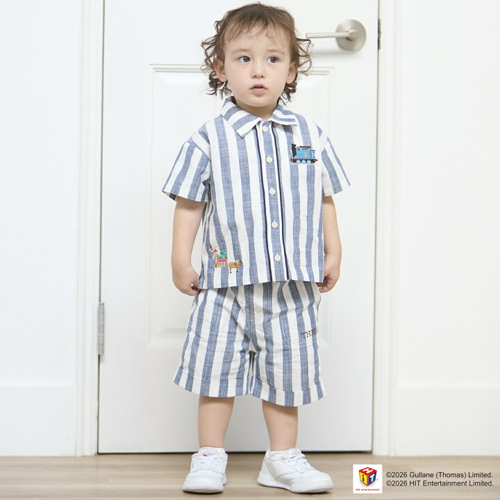 🇯🇵預訂 日本直送🇯🇵Petit Main x Thomas湯瑪士小火車系列兩色刺繡貼花梭織布短袖恤衫