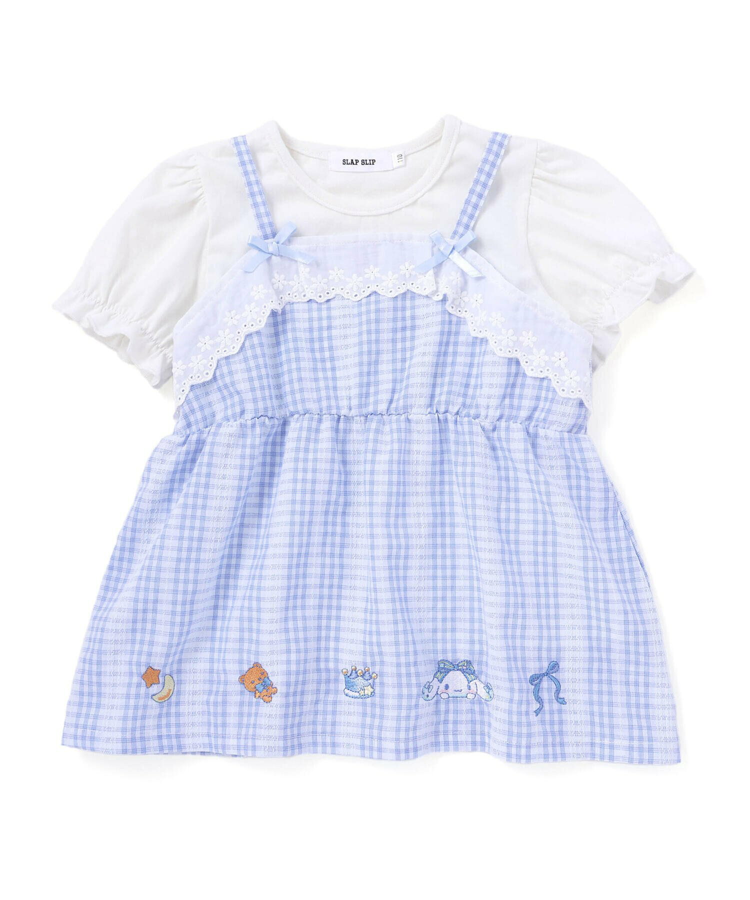 🆕【⭐訂購⭐】🇯🇵日本直送🌀#肉桂狗/ #布丁狗  泡泡袖印花TEE+格紋喇叭胸衣 兩件套🌀[ELBA-0161][260310]