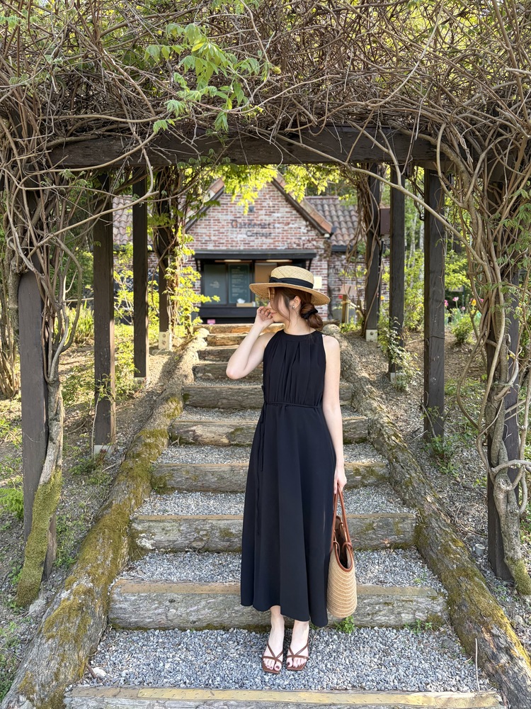 Pleated Halter Maxi Dress (Black)