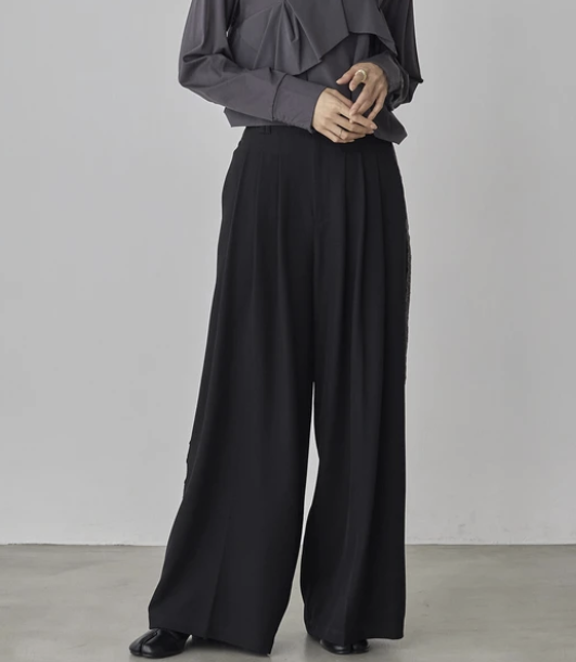 蕾絲寬褶褲 - 2026 流行穿搭  女士長褲 春夏時尚穿搭 柔軟舒適 成人休閒 日常穿搭 易於配搭 日本直送   #JP-I-260014