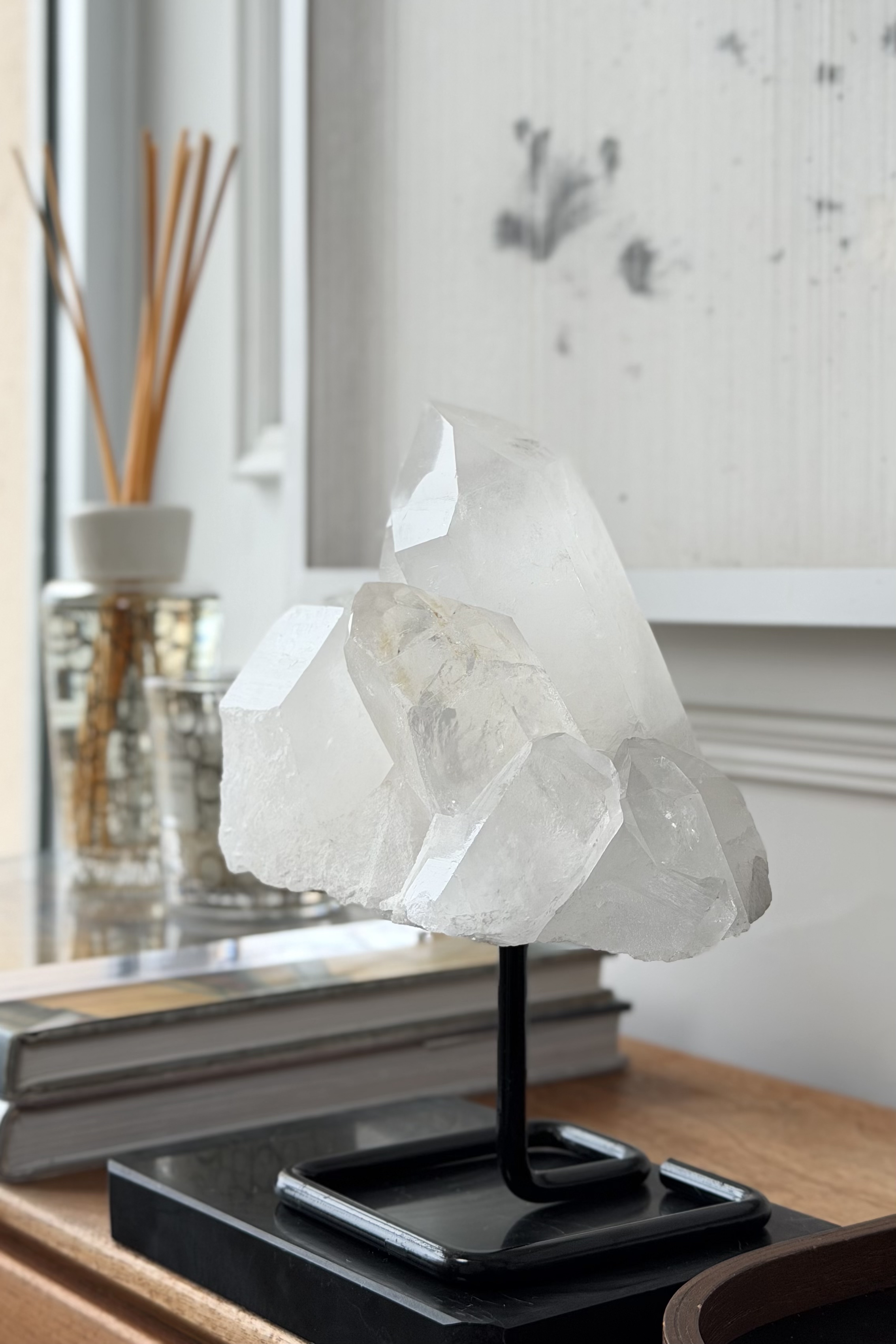 ꧁12.8cm 2.1kg白水晶簇連托架擺件꧂CL.707AC7FG2JT5-RB19*16FF