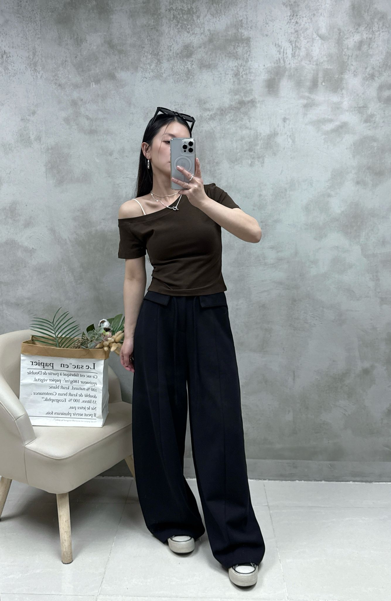 A11 單邊露膊棉質Top