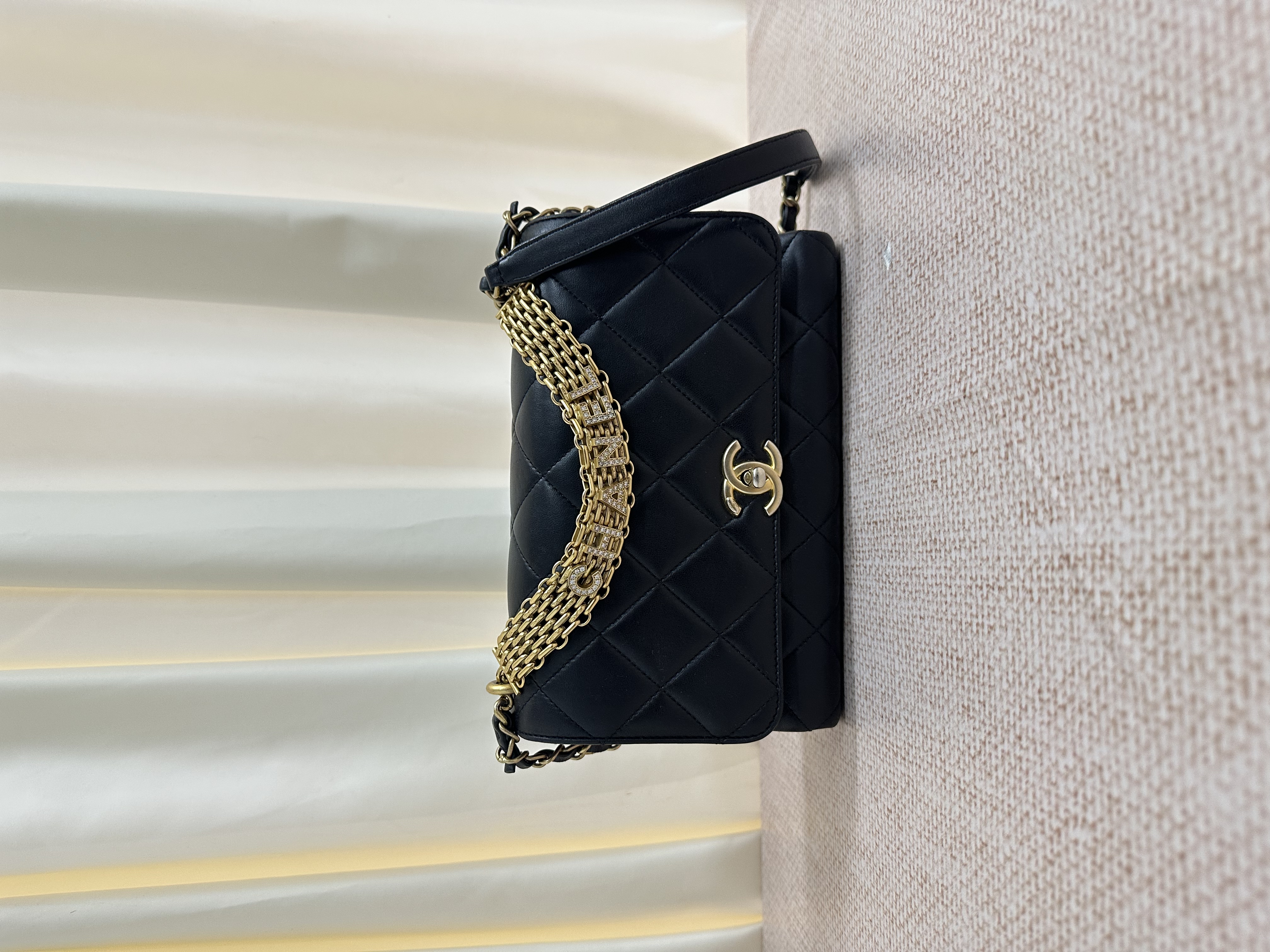 Pre-owned Chanel Crystal Logo Letters Chain Handle Flap Bag/ Product Code: 26041613