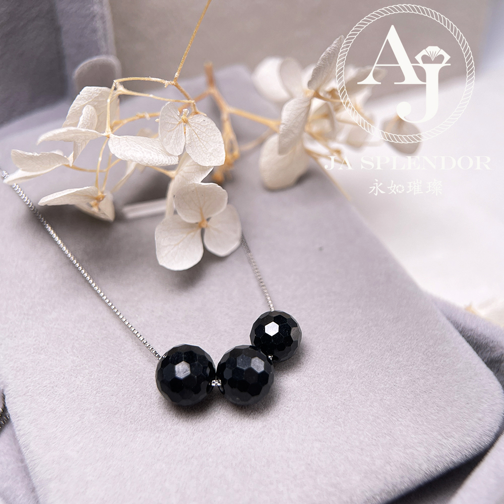 D-06A 天然翡翠A玉 墨翠鑽石切割平安幸運純銀項鏈