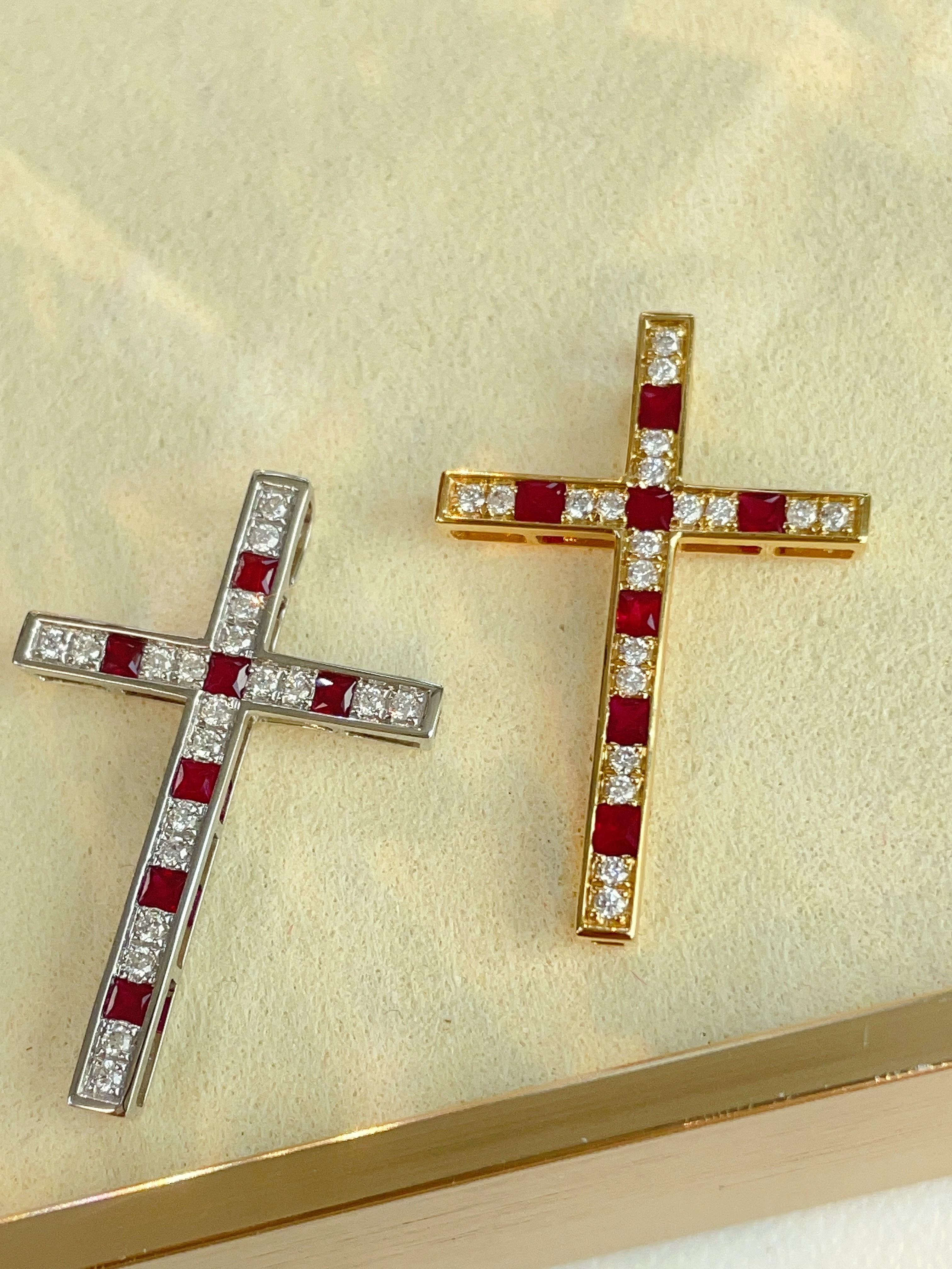 Ruby & Diamond Channel-Set Cross Pendants N031357/031356