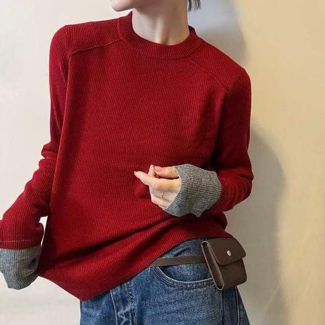 撞色袖彈性針織Top 