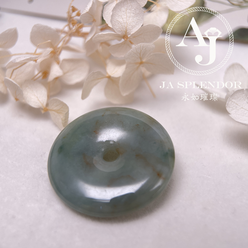 JN-218 天然翡翠A玉 特色綠映紅平安扣