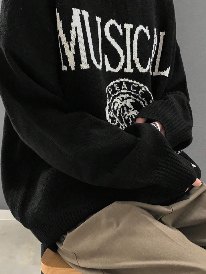 復古音樂主題針織毛衣