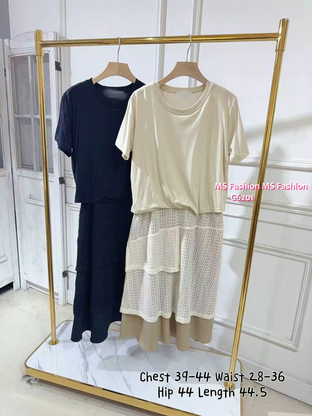 G6201 韓國🇰🇷假兩件拼布連身裙