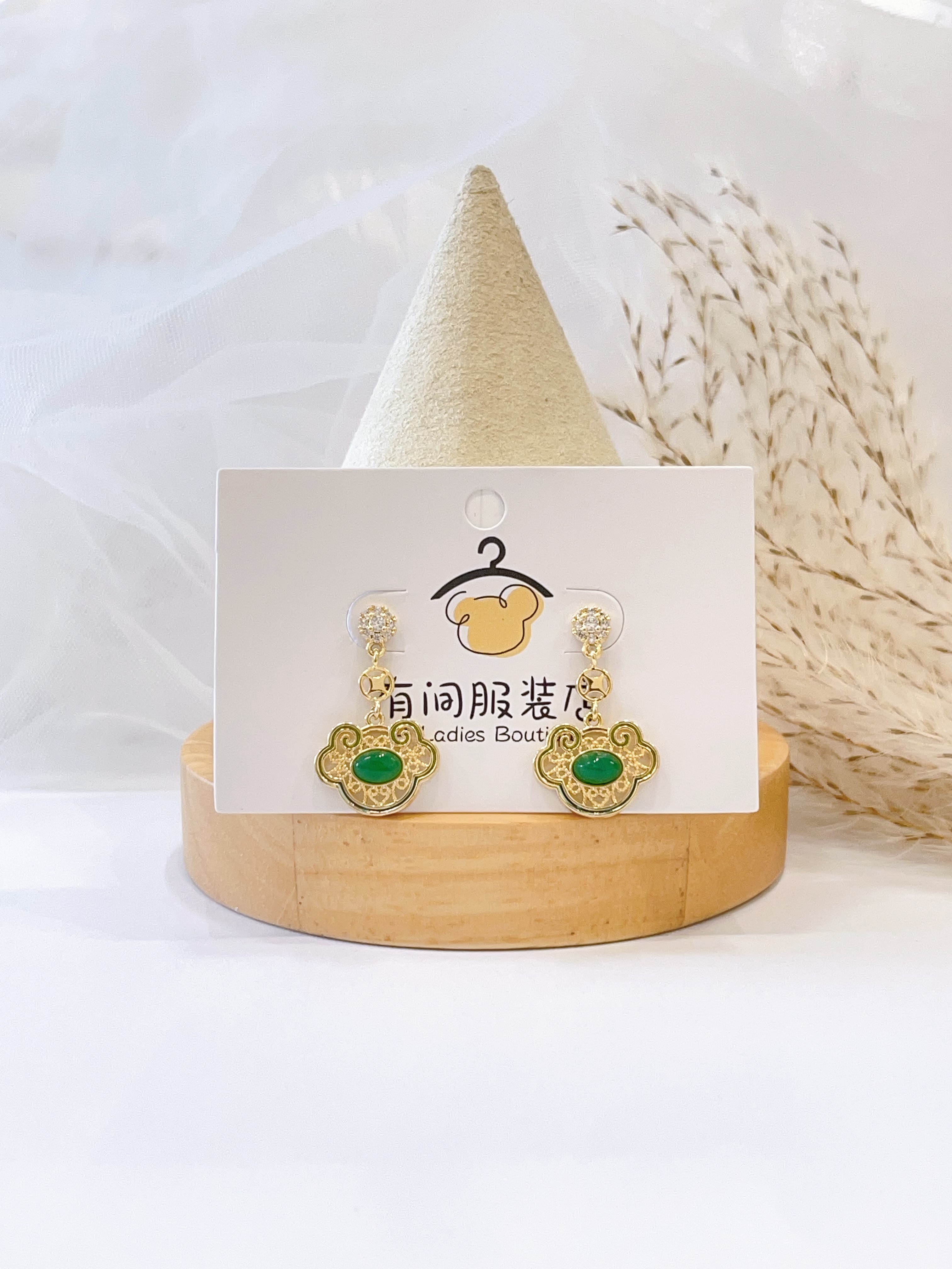 小众气质简约风绿如意耳坠耳环