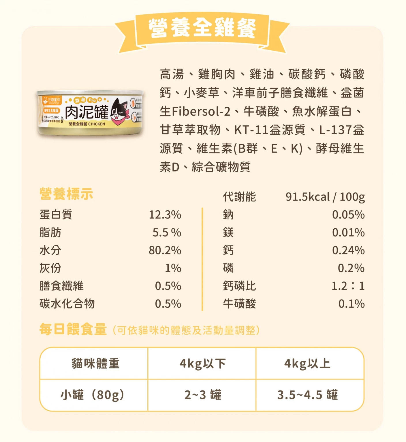 汪喵星球 益菌Pro+ 肉泥罐 營養全雞餐 貓咪主食餐罐