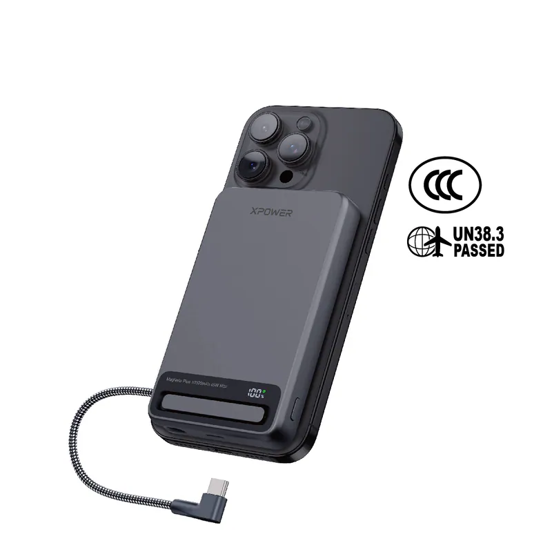 香港行貨 一年保養 XPower (3C可追溯二維碼) MagNetoPlus Q10 Pro鋁合金10000mAh 45W PD3.0支架內置線及數顯QI2磁吸移動電源 