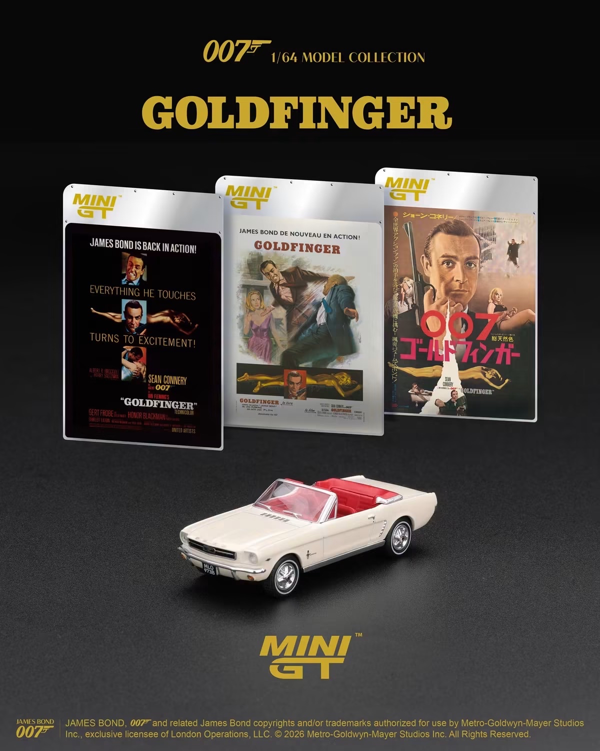 (預訂 Pre Order) MINI GT  ( MGT00928-007E ) Ford Mustang convertible 1964 “Goldfinger” / English Blister Packaging