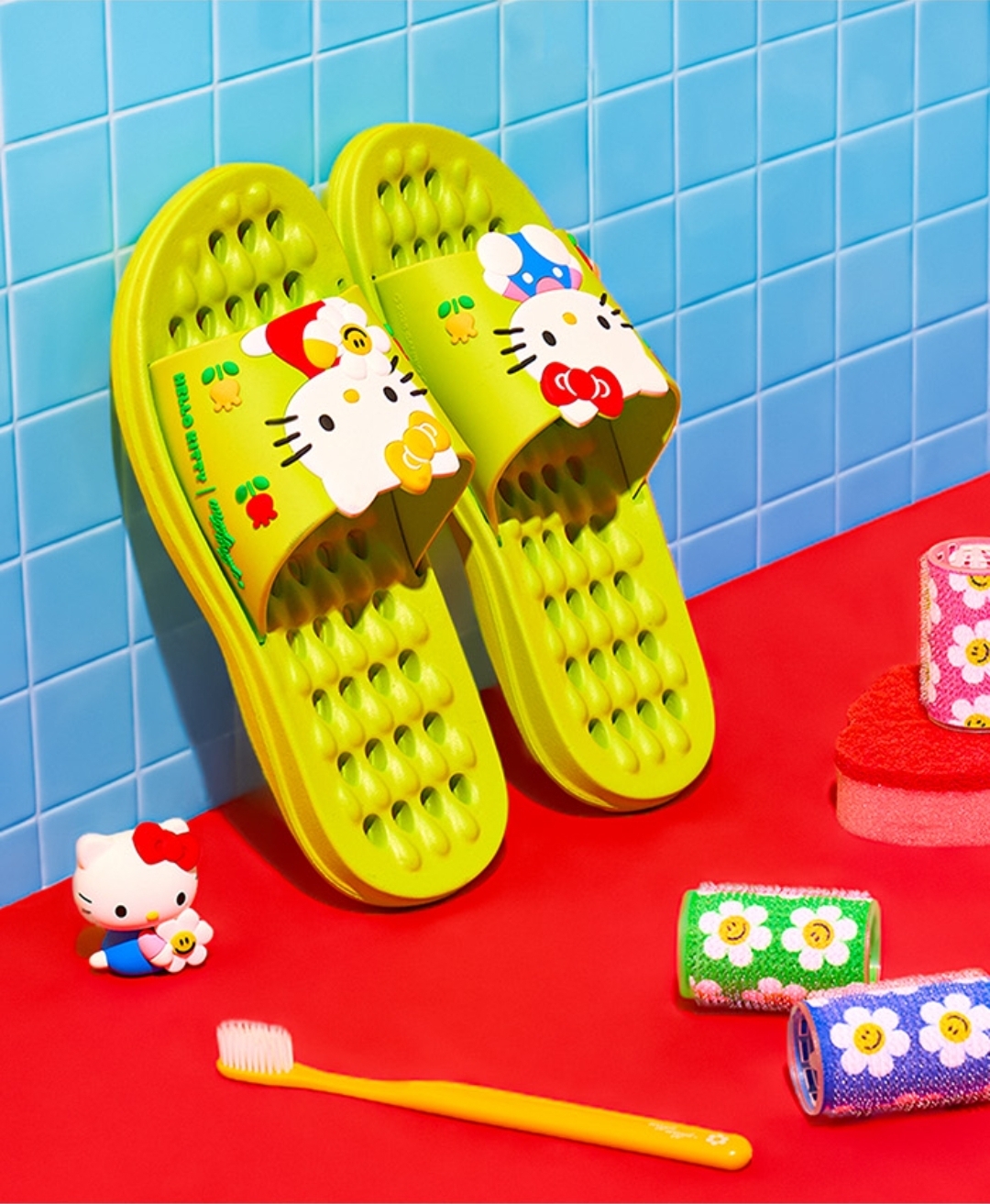Wiggle Wiggle × Hello Kitty 青蘋果綠拖鞋