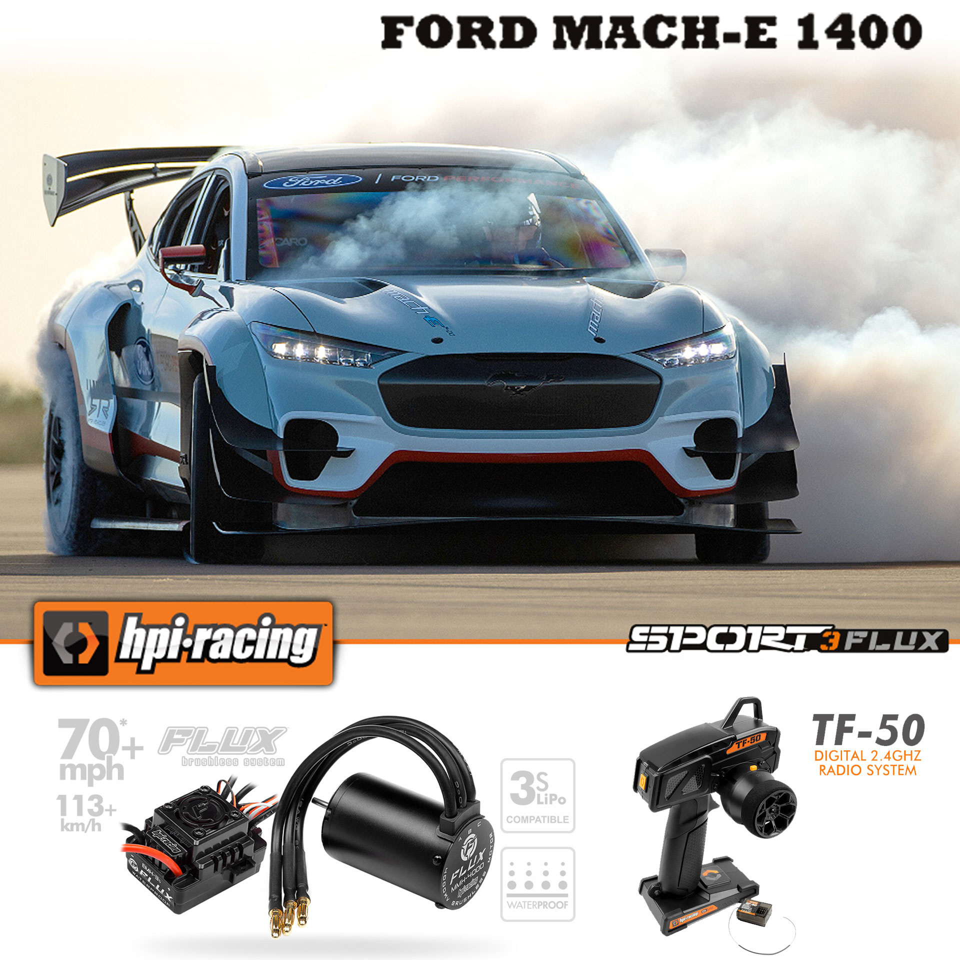 全新 HPI SPORT 3 FLUX 1:10 FORD MACH-E 1400 無刷平跑 | 4輪驅動 | 最高速113km/h