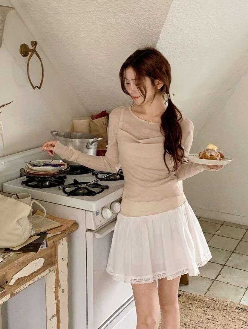 【休閒甜美】木耳邊兩件套薄身上衣