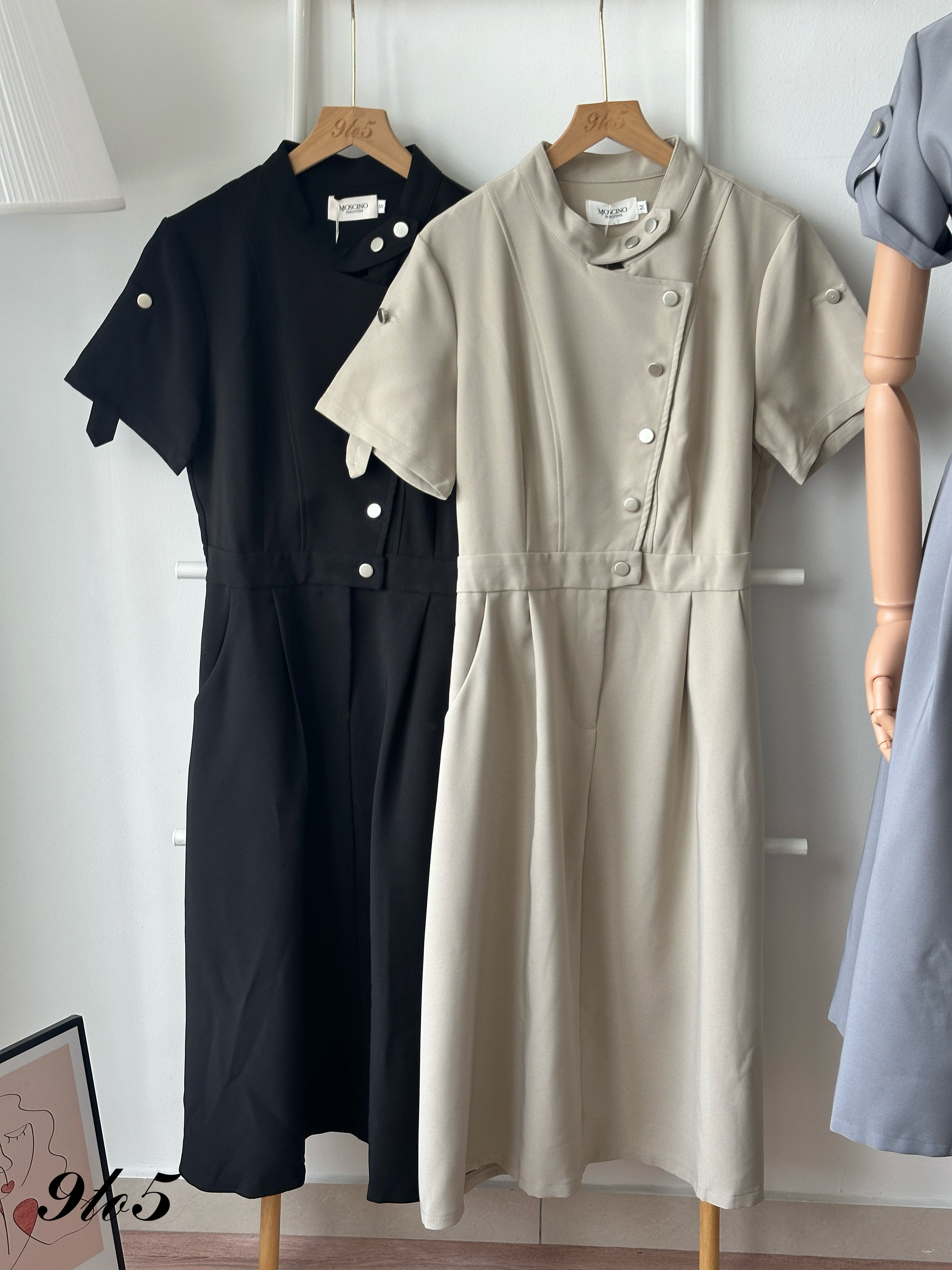 D2364 Stand Collar Dress - 3 Colors 