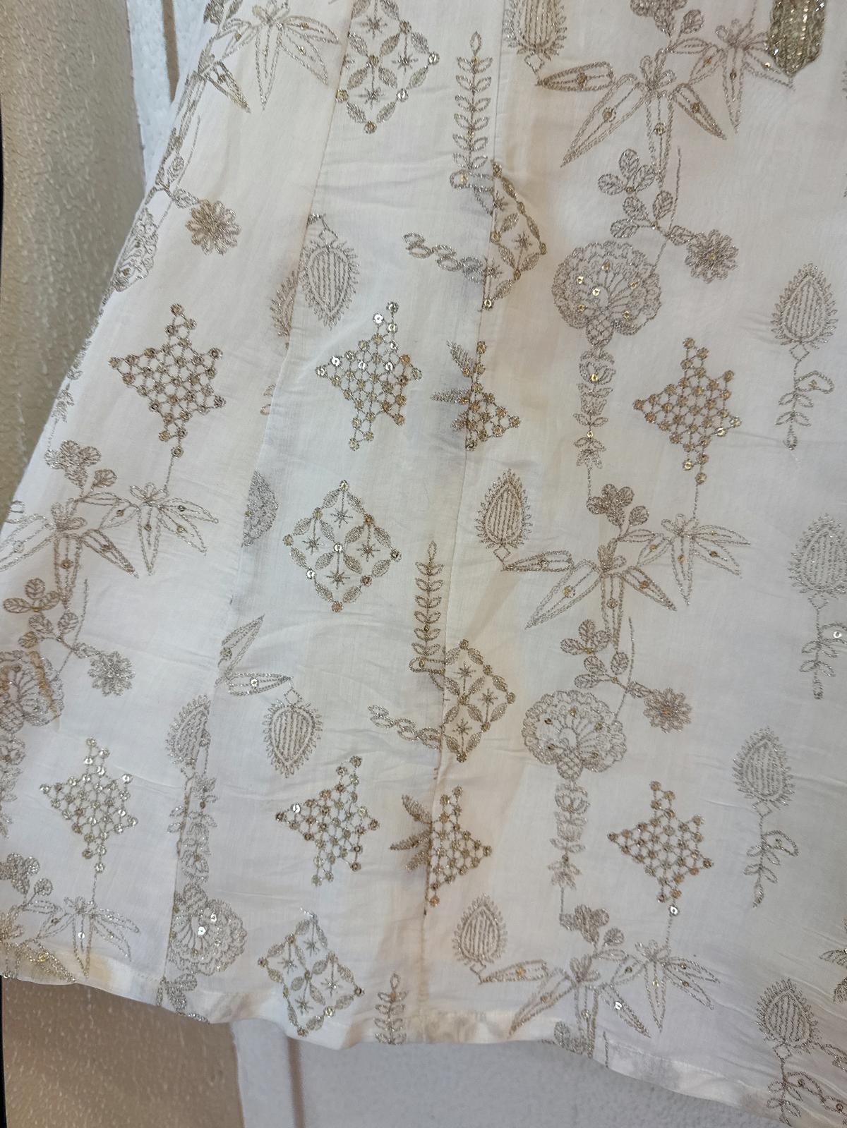 2191 Pearl White Golden Emb. Sleeveless Top 31"