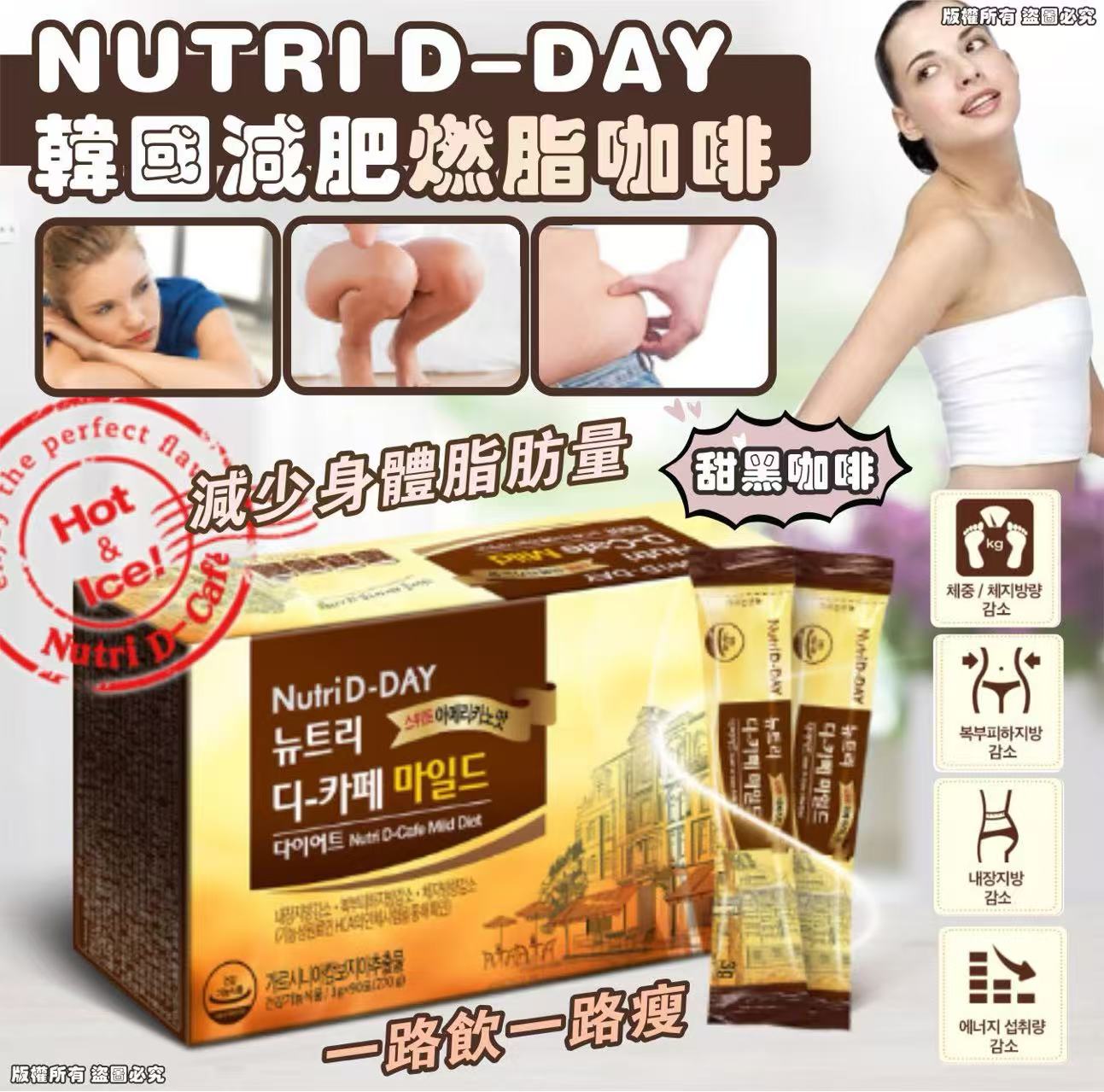 【預訂】韓國 NUTRI D-DAY 減肥燃脂甜黑咖啡 (1盒90條)