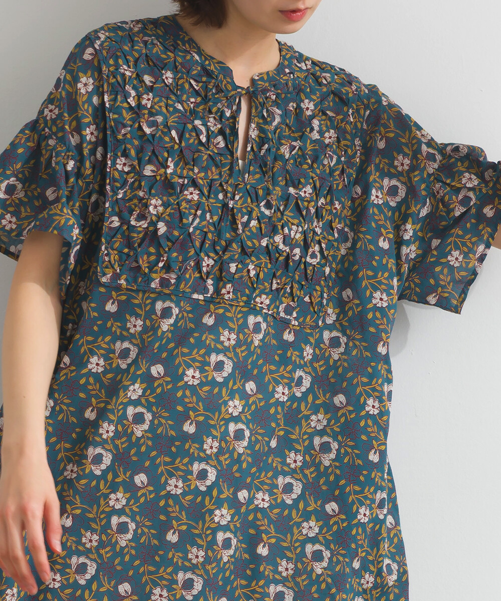 LP - 印度棉復古花卉連身裙 (藍色)