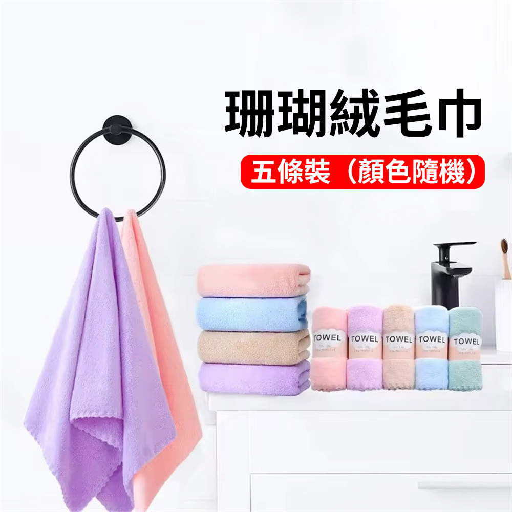 韓版珊瑚絨毛巾 吸水毛巾 洗面巾 抹臺毛巾 擦手巾 小毛巾 五條裝 [平行進口] HK2772