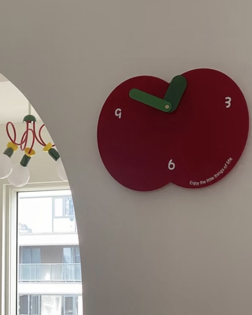 韓系紅蘋果靜音造型掛鐘