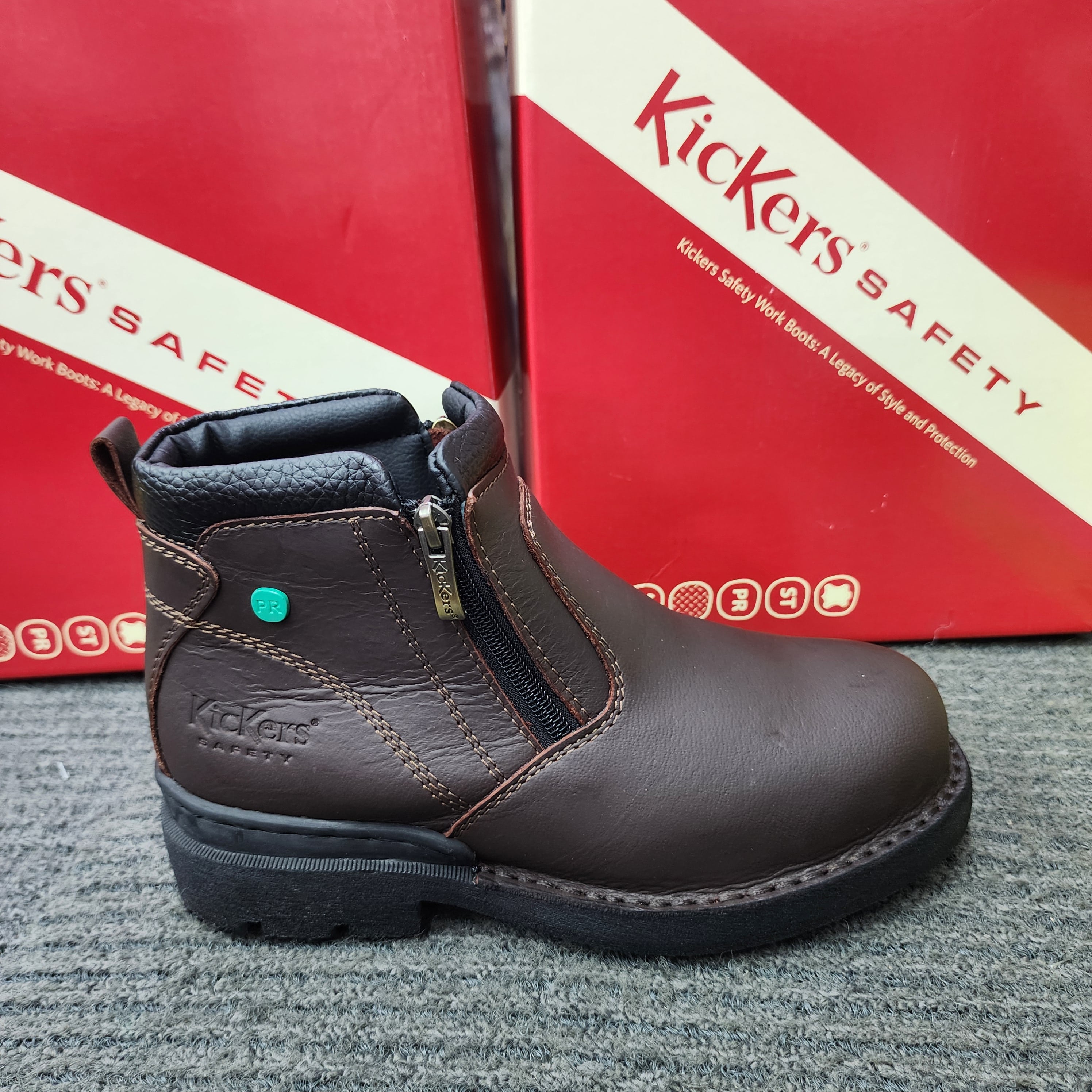  ️KicKers Safety Shoes KK 601 SIRIM DOSH Dual Zip Black Cherry Steel Plate Toe Cap Kasut Keselamatan