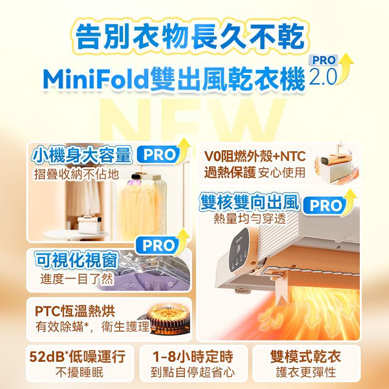 日本Yohome MiniFold雙出風速乾雙模護衣可視窗低噪免安裝可移動烘乾機 PRO 2.0